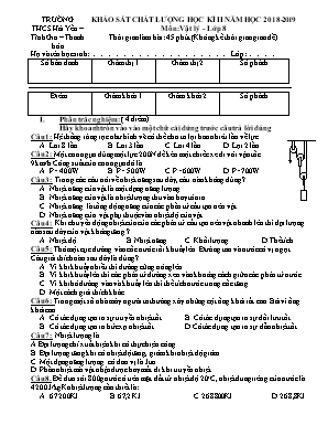 Đề khảo sát chất lượng học kỳ II môn Vật lý Lớp 8 - Năm học 2018-2019 - Trường THCS Hải Yến (Có đáp án)